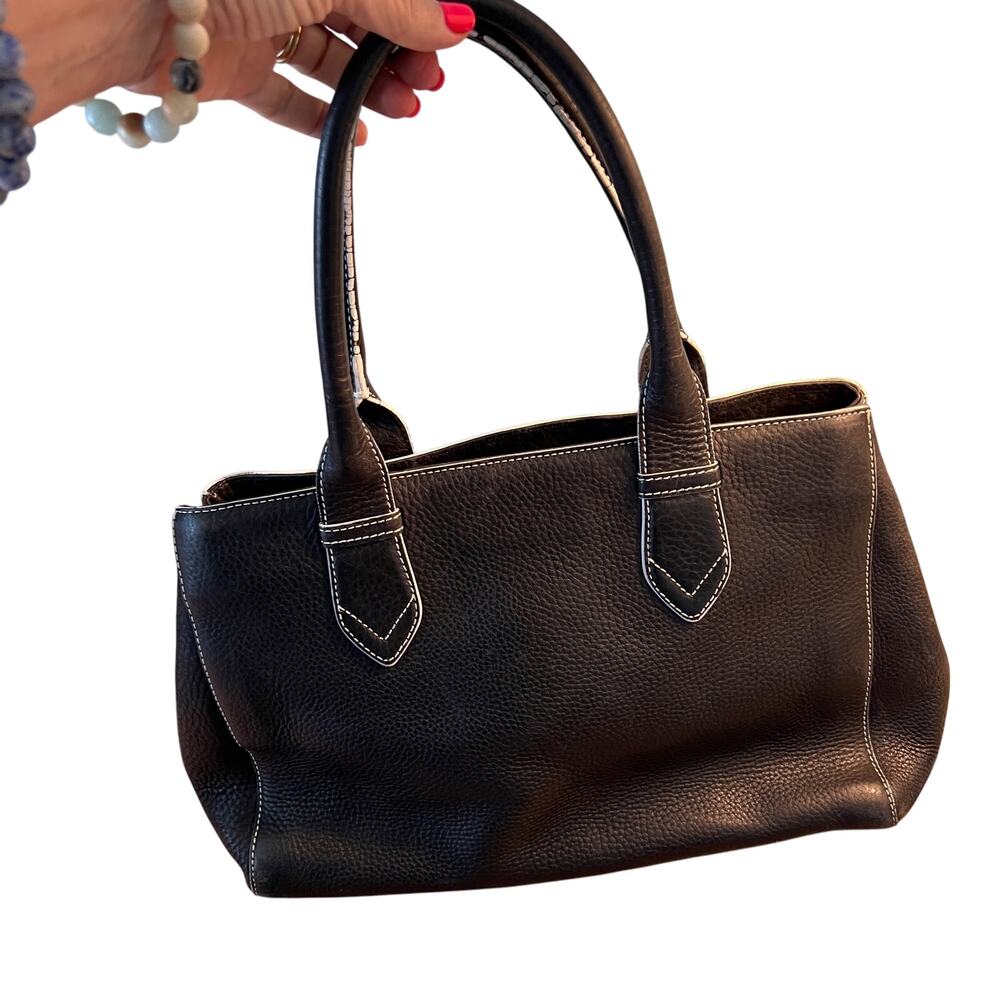 Cole Haan Tote Satchel Shoulder Bag Purse Zipper Closure Pebbled Leather Black